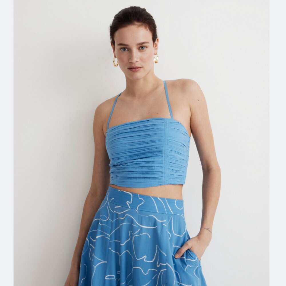 NWT Madewell Poplin Crop Tube Top ornamental blue